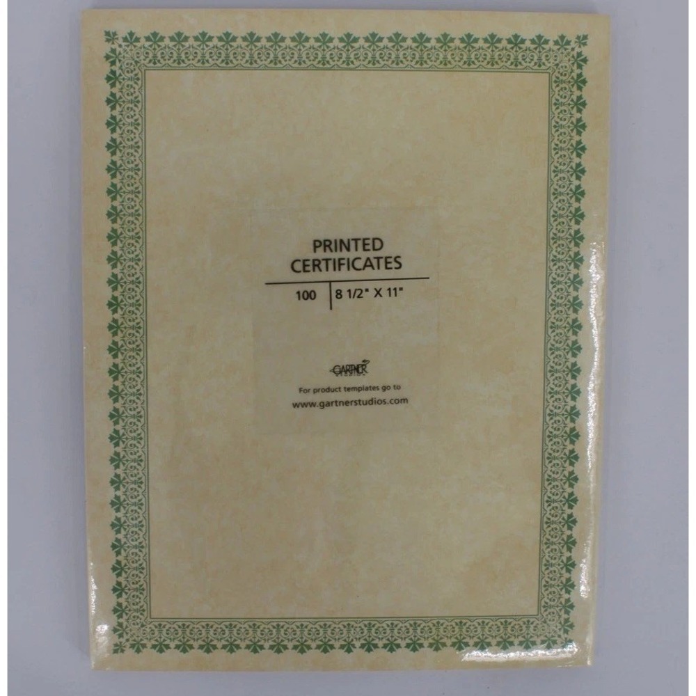 Gartner Printed Certificates 100 Sheets 8.5 X 11 Green Border Award Paper